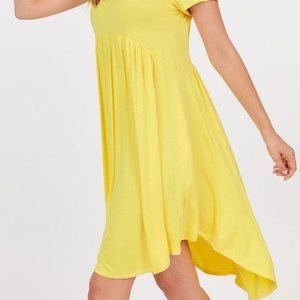 BasicUSA Scoop Neck Pockets High Low Tunic Dress Sunny Yellow Medium